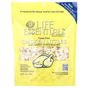 pequenos pedaçoes de frango liofilizados de life essentials, 142 g cat man doo