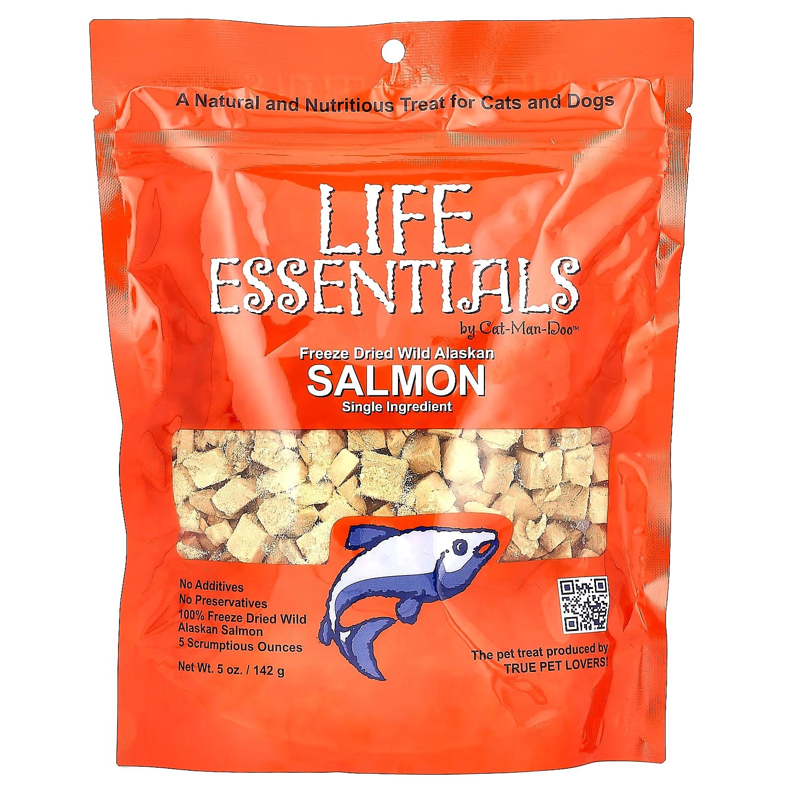 life essentials, salmão selvagem liofilizado do alasca, para gatos e cães, 142 g (5 oz) cat man doo