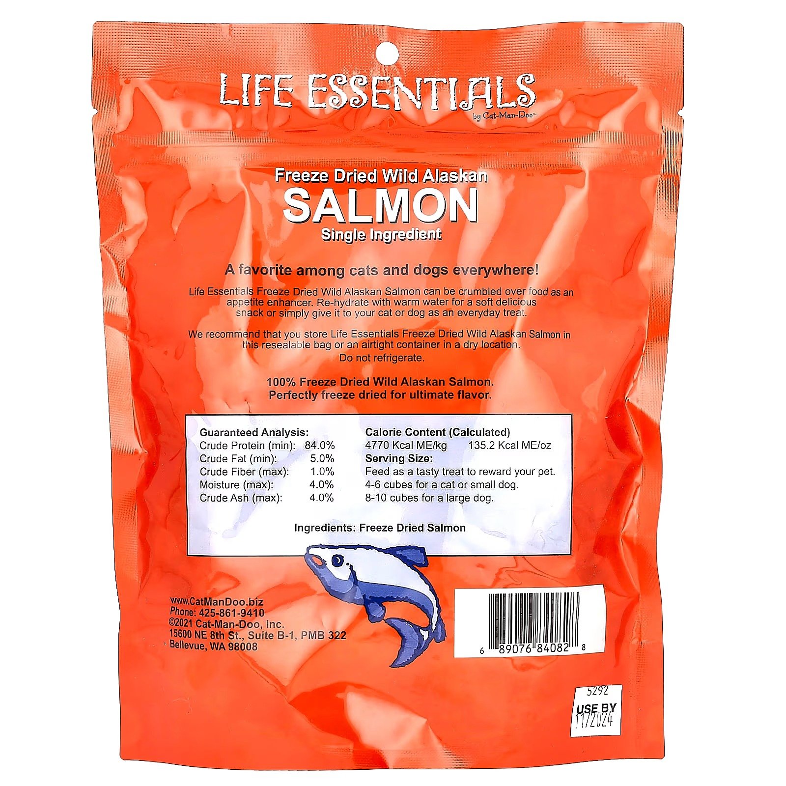 life essentials, salmão selvagem liofilizado do alasca, para gatos e cães, 142 g (5 oz) cat man doo life essentials, salmão selvagem liofilizado do alasca, para gatos e cães, 142 g (5 oz) cat man doo