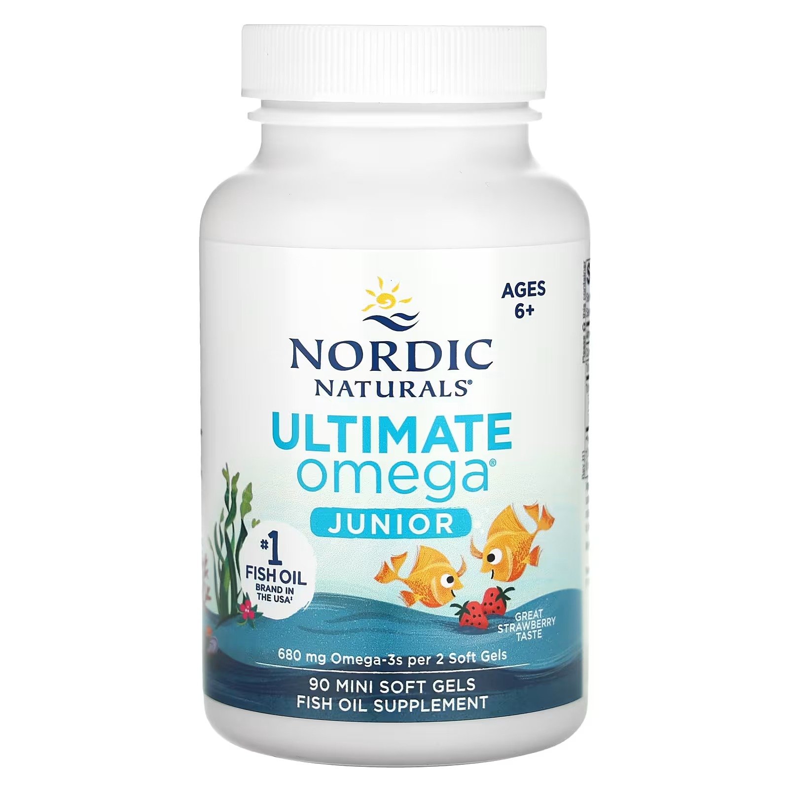 ultimate omega junior, a partir de 6 anos, morango, 90 minicápsulas softgel (340 mg por cápsula mini softgel) nordic naturals