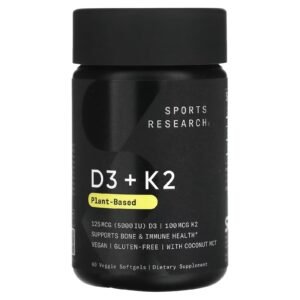 d3 + k2, À base de plantas, 125 mcg/100 mcg, 60 cápsulas softgel vegetais sports research