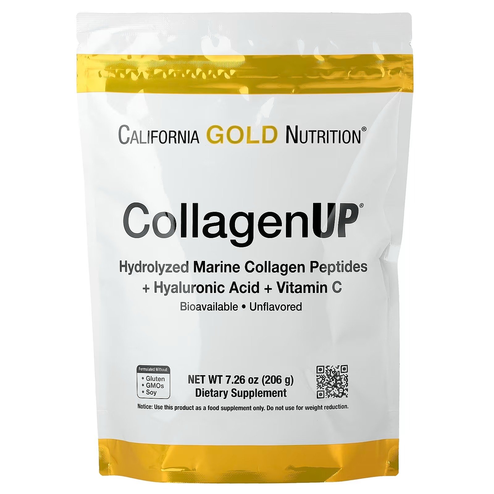 peptídeos de colágeno marinho hidrolisado com Ácido hialurônico e vitamina c sem sabor 206 g california gold nutrition collagenup