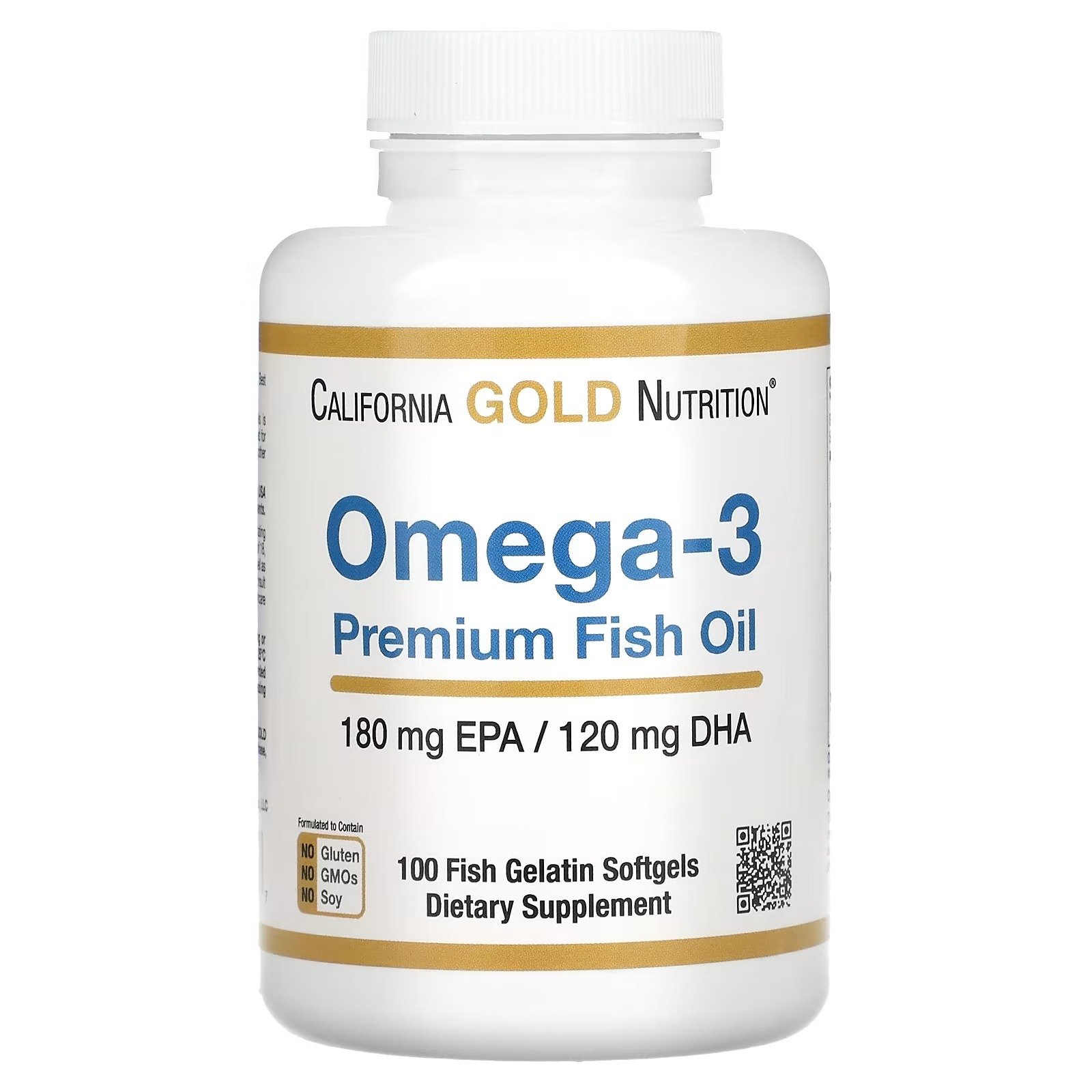 Óleo de peixe premium Ômega 3, 100 cápsulas softgel de gelatina de peixe (1.100 mg por cápsula softgel) california gold nutrition