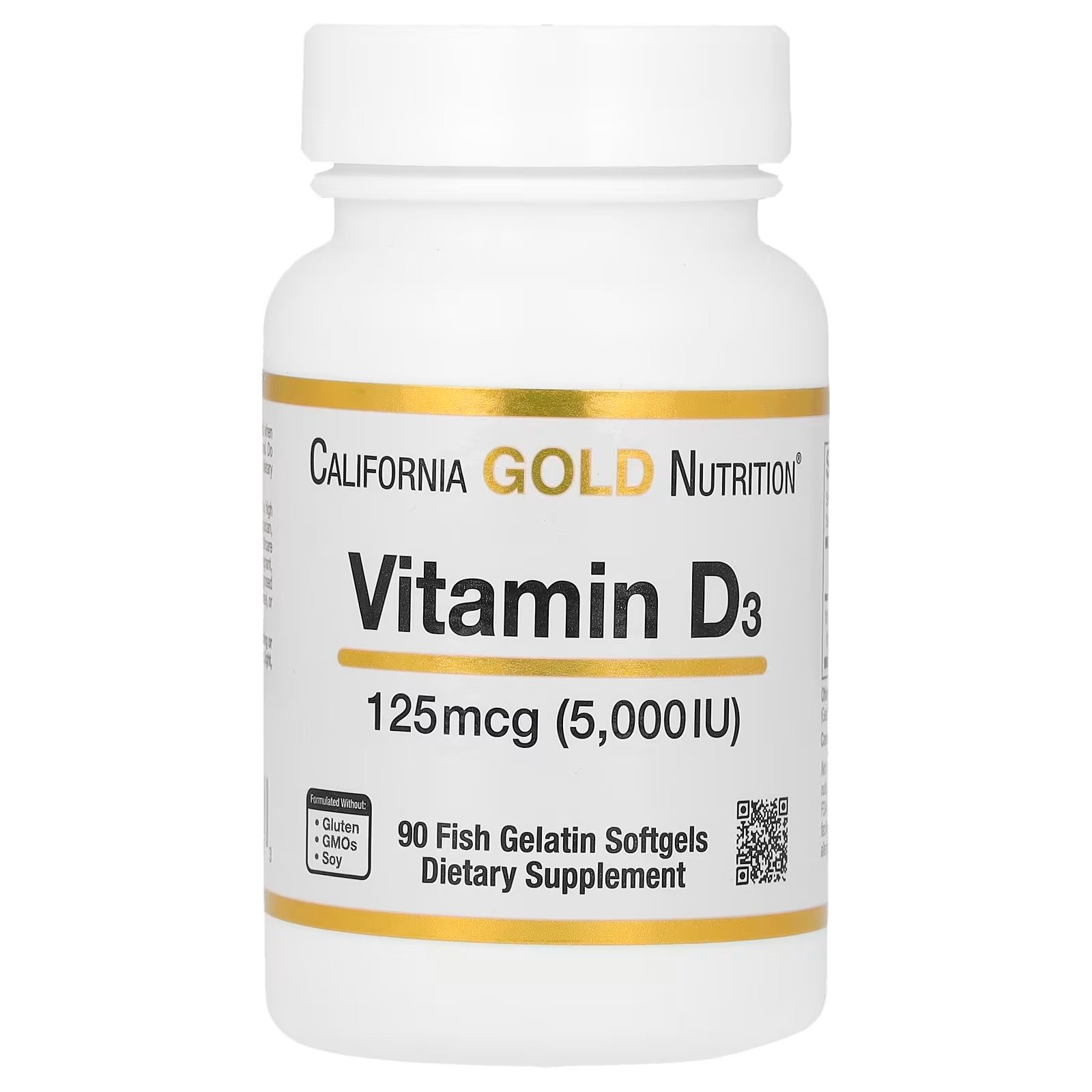 vitamina d3, 125 mcg (5.000 ui), 90 cápsulas softgel de gelatina de peixe california gold nutrition